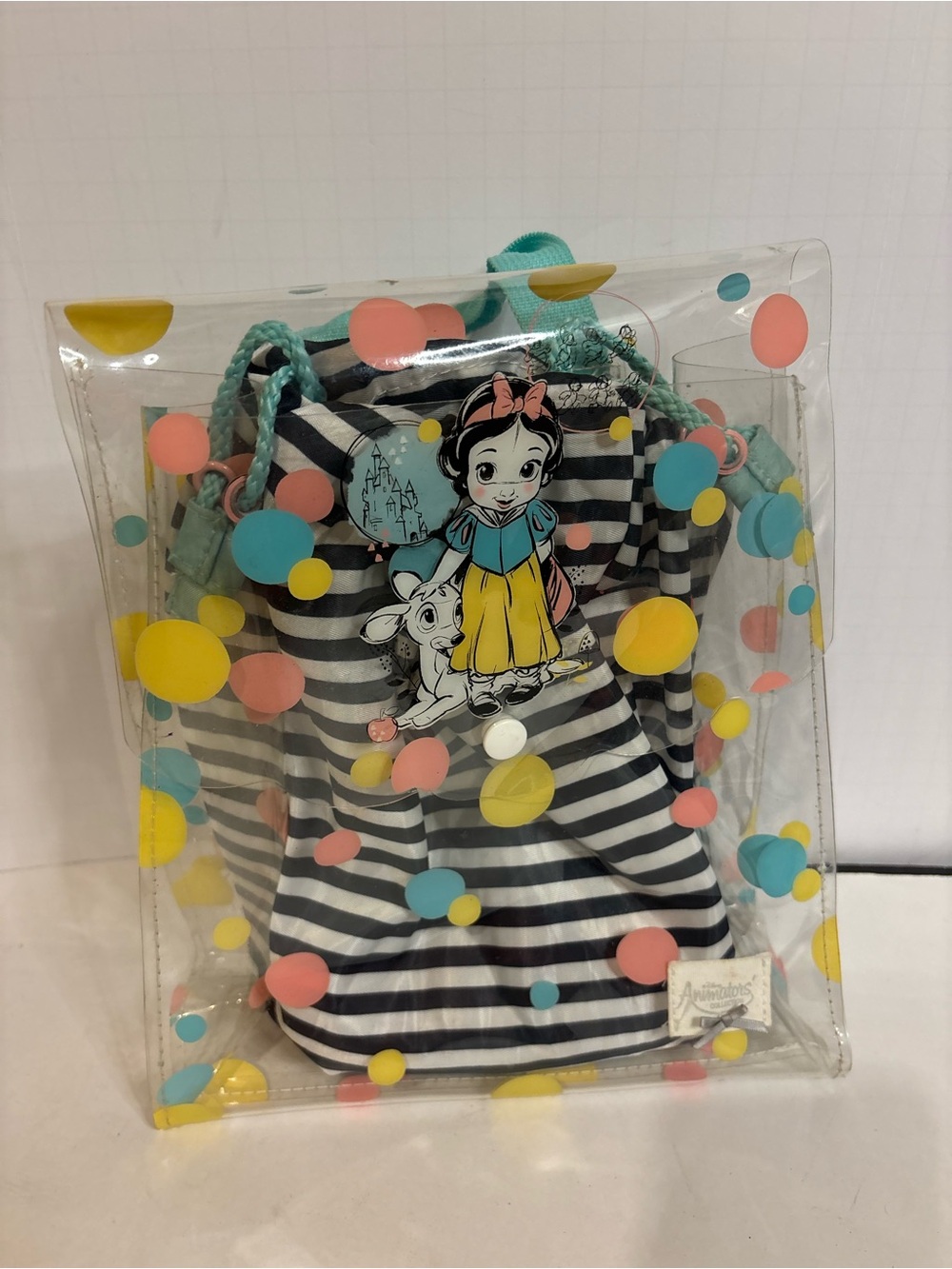 Disney Clear Polka Dot Bag with Snow White Stripe Pouch - Yellow, Blue, Pink